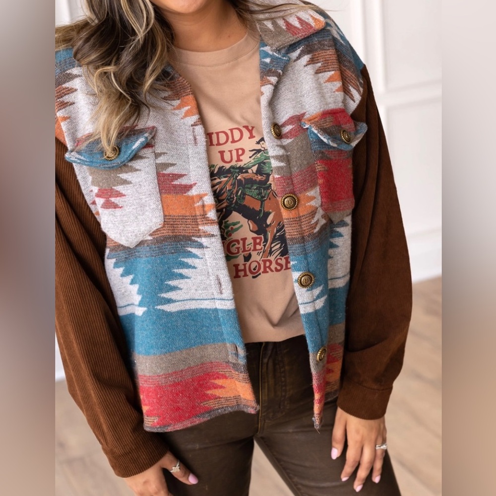 Corduroy Aztec Shacket Size 2X - Picture 2 of 7